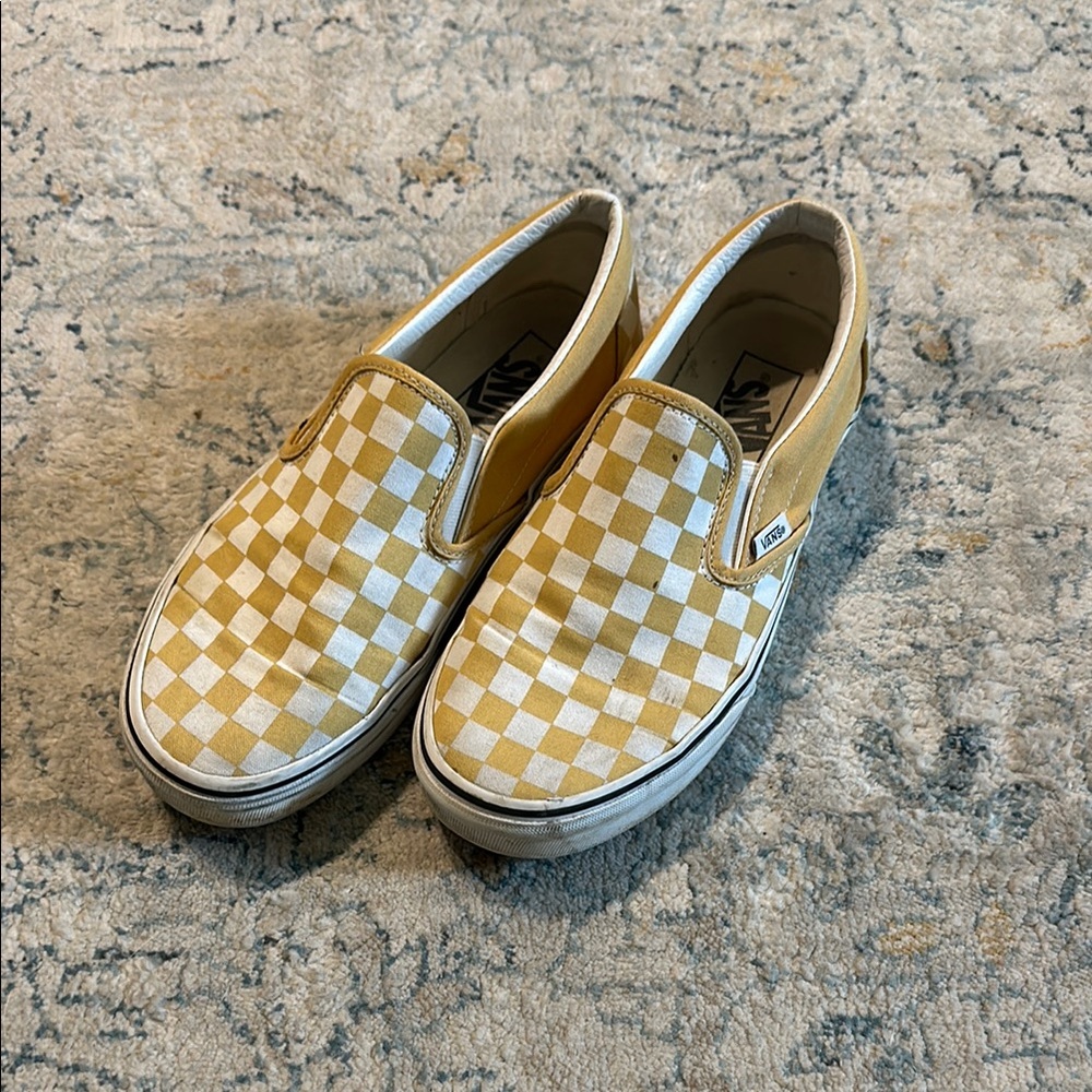Vans Yellow and White Checkered Slip-On Sneakers